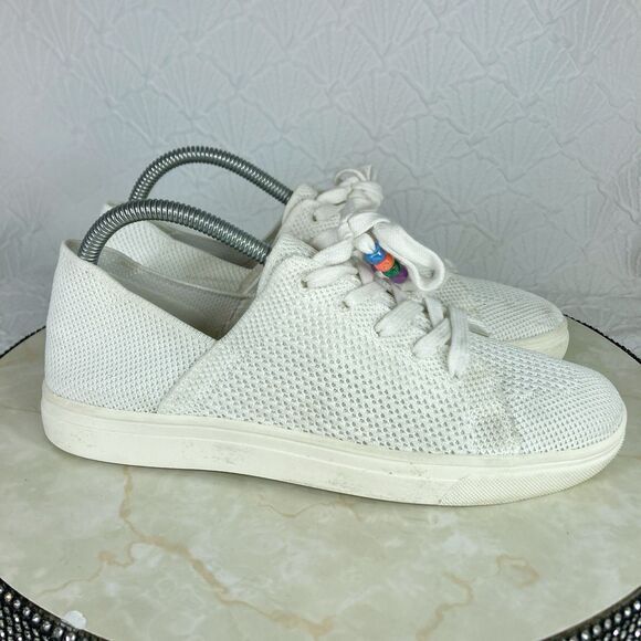 Lucky Brand Sneakers Women Sz 8.5 White Knit Lenuda Casual Lace Up Comfort Shoes - Picture 1 of 11